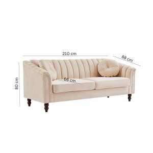 Otavia 3 seater classic sofa with with removable seating cushion measurement