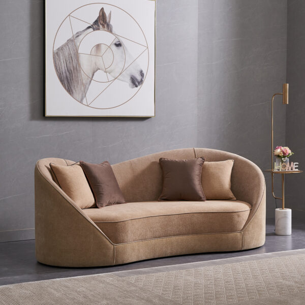 Arched Asymmetrical Curved Fabric Sofa in Earthy Tan