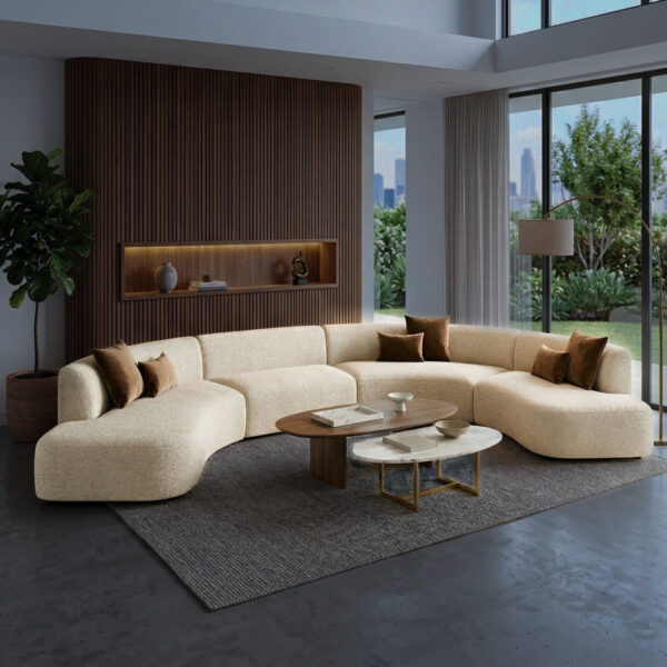 Kivik Curved Bouclé Sofa U shape sofa