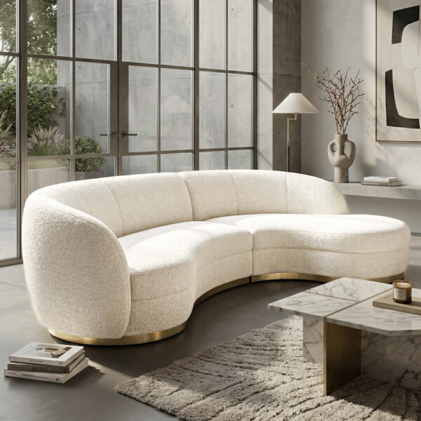 White Pearl Curved L-Shape Sofa