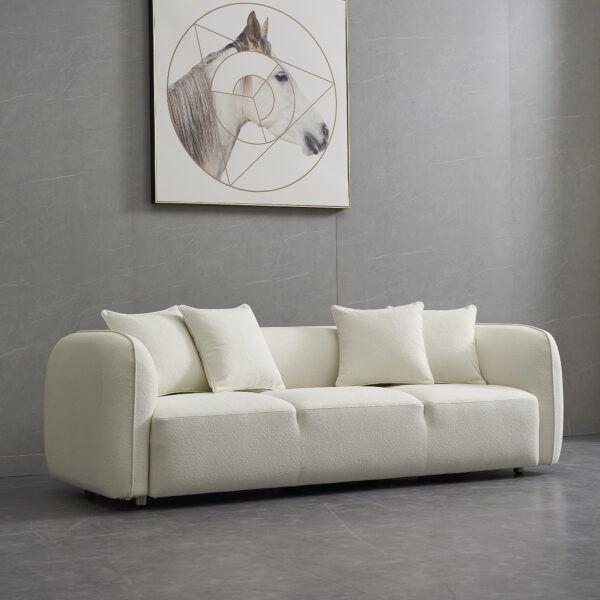 Minimalist Cream Bouclé Three-Seater Sofa